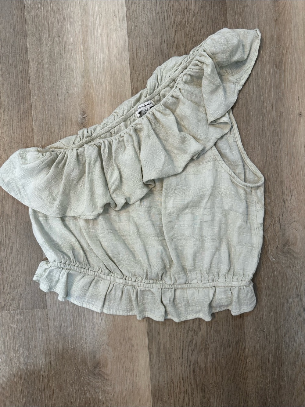 One-Shoulder Ruffle Crop Top in Light Beige/Grey Casual